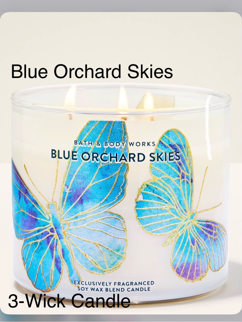 NEW! Bath & Body Works Blue Orchard Skies 3-Wick Candle w Metal Lid